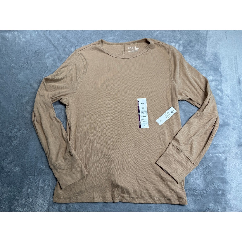 NWT Time and Tru Mocha Ribbed Tee Shirt W 2XL 20 Camel Suede Long Sleeve Fitted